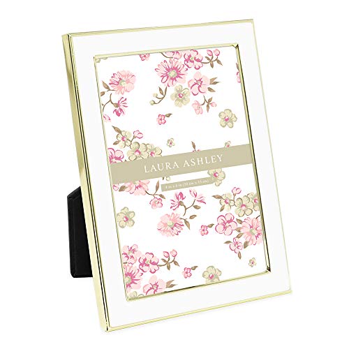 Laura Ashley 4x6 White Enamel Picture Frame, Gold Metal Edge with Easel, for Countertop, Counterspace, Tabletop Display, B...