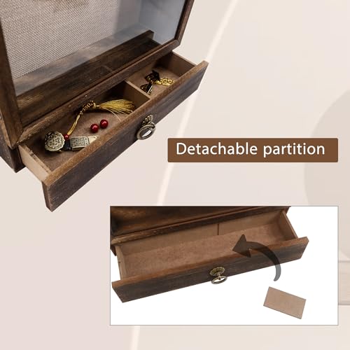 FramePro 11x16 Deep Shadow Box Frame with Drawer and Soft Line Back, Wooden Display Case Memory Box Real Glass for Keepsak...