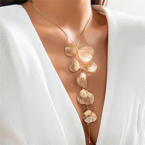 WCRAZYE Gold Flower Statement Floral Necklace Earring Sets for Women Fashion Petal Statement Necklace 14K Gold Plated Larg...