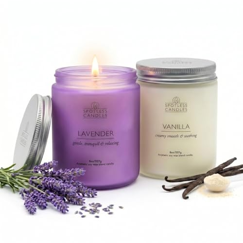 Aromatic Candles Two Pack - 2 x 8 oz Lavender & Vanilla in a Gift Pack, Classic Candle Set for Men and Women by Spotless L...