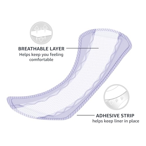 Amazon Basics Daily Pantiliner, Long Length, Feminine Pads for Women, Unscented, Comfortable Thin, 120 Count (3 Packs of 4...