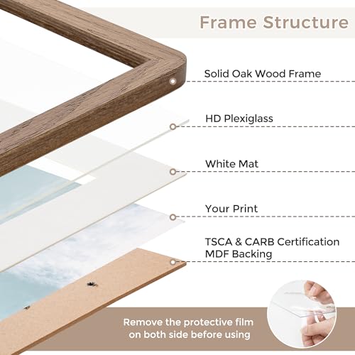 FLYJOE 5x7 Solid Oak Wood Photo Frame | 5x7 Picture Frame With Mat For 4x6 | Plexiglas And Hanging Hardware Included | Wal...