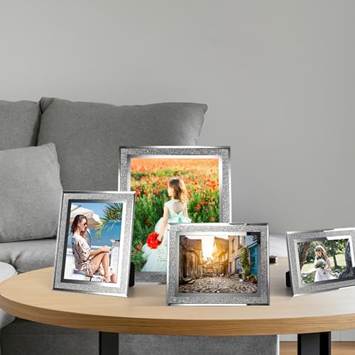 AYANICA Glass Photo Frame 4x6 5x7 6x8 inch High Definition Vertical Horizontal Display Diamond Shiny Desk Table Shelf Wedd...
