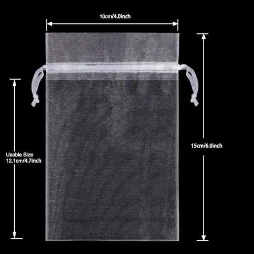 HongyiTime 100PCS Premium Sheer Organza Bags, White Wedding Favor Bags with Drawstring, 4x6 inches Jewelry Gift Bags for P...