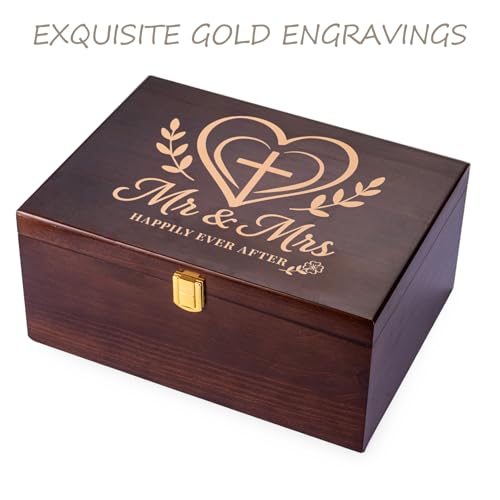 Larger Wooden Wedding Memory Keepsake Boxes With Hinged Lids and a photo frame inside the lid Bridal Shower Gifts - Engage...
