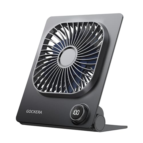 Desk Fan, 6.61''Ultra-thin 5000mAh Battery Powered Fan with Powerful Wind,100 Speeds Adjustable&Digital Display,Timer,Ultr...