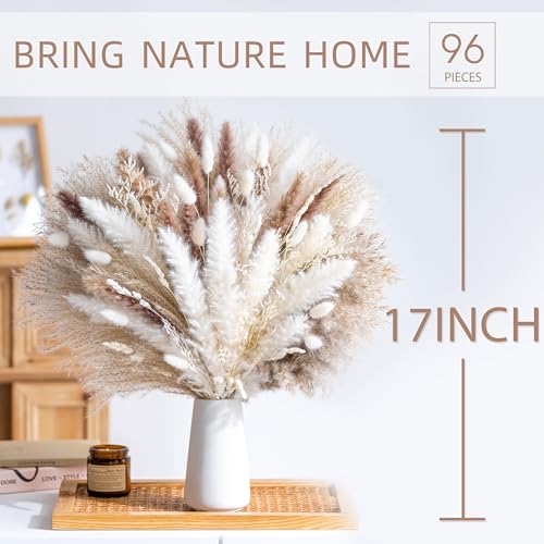 96PCS Natural Dried Pampas Grass Boho Home Decor Bouquet Phragmites Dried Flowers Bouquet for Wedding Floral Arrangements ...
