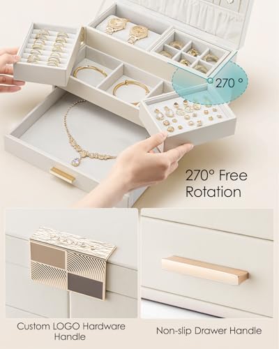VLANDO 3 Layer Jewelry Box - Women Jewelry Box with Retractable Tray - Jewelry Organizers with Drawer for Necklaces, Ring...