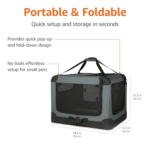 Amazon Basics 4-Door Portable Folding Soft Dog Crate, Collapsible Travel Kennel for Cat, Dog, and Other Small Animals, Pop...