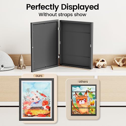 BAIJIALI Black Art Frames for Kids Artwork - Front Opening Holds 150 Drawings, 3D Crafts - 2 Packs 8.5x11 with mat or 9x12...