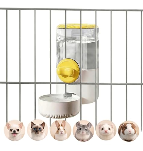 Auto Gravity Siphon Water Dispenser for Cage Hanging, 34OZ Capacity Hanging Automatic Pet Cage Waterer, Water Bowl for Cat...