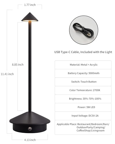 NEWSEE Modern Cordless Table Lamp Set of 2, Portable LED Desk Lamps, 5000mAh Rechargeable Battery Operated Lighting for Be...