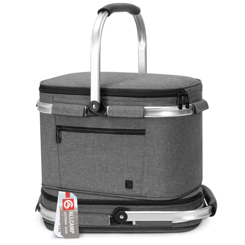 ALLCAMP Insulated Cooler Bag Portable Collapsible Picnic Basket Cooler Bag Collapsible, Leakproof, Lightweightwith Sewn in...