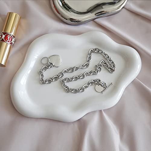 MDFAYE Jewelry Dish Trinket Tray for Women, Ring Dish Holder, Unique Cloud Shape Ceramic Plate Cute Things Vanity Aestheti...