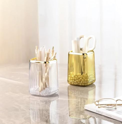 Yoohailor Acrylic Pen Holder, Cute Clear Desk Organizer for Pencils, Makeup Brushes Toothbrushes Storage Cup with Striped ...