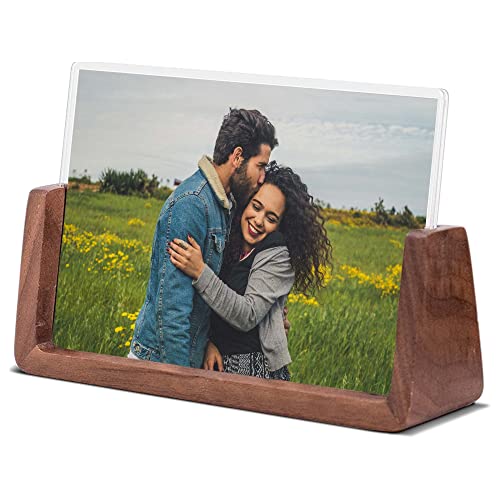 Komimaci 4x6 picture frames, Solid Rustic Wooden Photo Frames with Walnut Wood Base and High Definition Acrylic Glass Cove...
