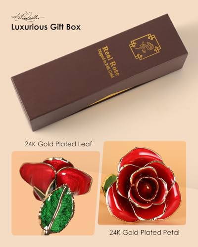 ECO SPACE Gold Dipped Rose - Hand-Dipped Real 24K Gold Rose - Genuine One of a Kind - Eternal Romantic Present for Her - P...