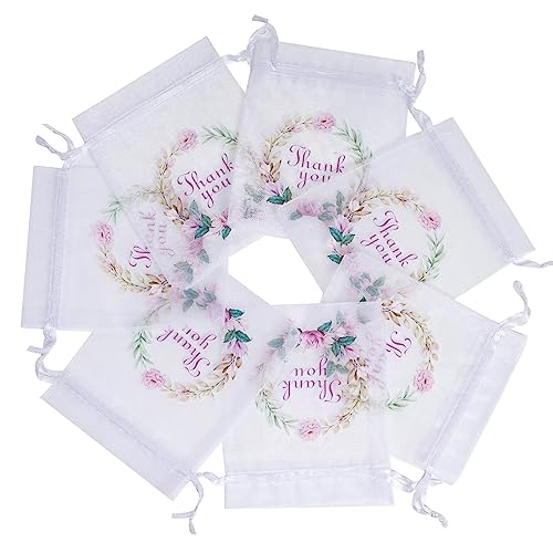 Bskifnn 50 Pcs Organza Bags Thank You Printed Satin Drawstring Organza Pouch Candy Bags Wedding Party Favor Gift Bag Jewel...