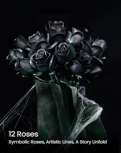 iATOM Black Rose Bouquet Building Set, 12Pcs Flower Botanical Collection Kit for Adult, Valentine's Day Gift for Her/Girlf...