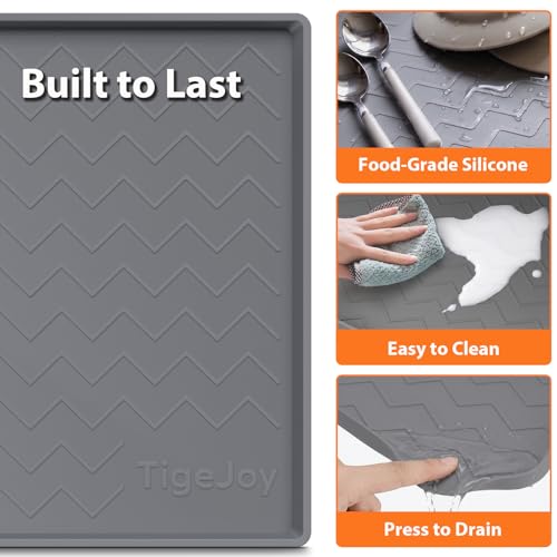 TigeJoy 34" x 22" Under Sink Mats for Kitchen Waterproof, Leak-Proof Silicone Mat Sink Protector and Cabinet Liner, Kitche...