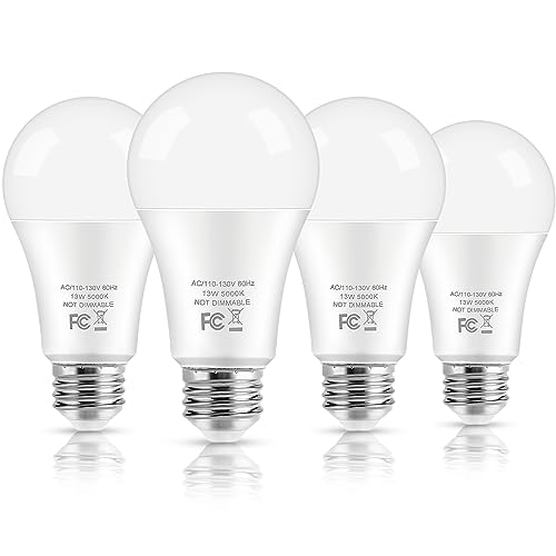 LED Light Bulbs, 100 Watt Equivalent A19, 13W 5000K Daylight White 1500 Lumens Non-Dimmable Bright E26 Edison Medium Screw...