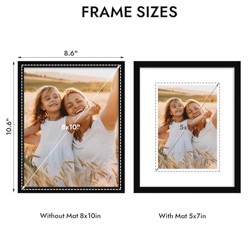 Hongkee 8x10 Picture Frame, Made of Solid Wood with Real Glass, Display Pictures 5x7 with Mat or 8 x 10 without Mat - Wall...