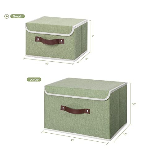 ANMINY Storage Bin with Lid Storage Boxes with PU Leather Handles PP Plastic Board Decorative Foldable Lidded Cotton Linen...
