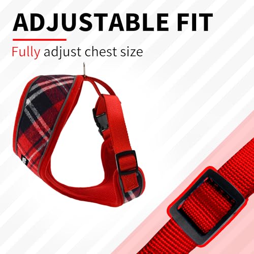 AIITLE Small Dog Harness, Triple-Layer Breathable Plaid Mesh, Adjustable Fit & Reflective Design, Choke-Free Over-The-Head...