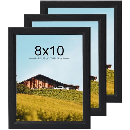 KTKDE 8x10 Picture Frame Set of 3, Wooden frames black, Vertical & Horizontal Wall Hanging for Wall or Tapletop Display,St...