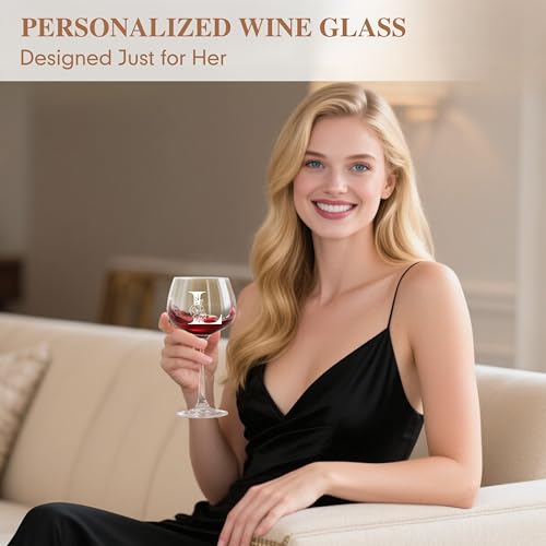 Personalized Gifts for Women - Monogrammed A-Z Wine Glass Customized Gifts, Unique Birthday Gifts for Women, Christmas Bas...