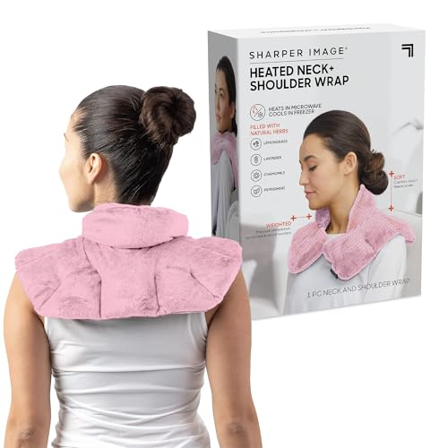 Sharper Image Heated Neck & Shoulder Wrap - Microwavable Warm & Cooling Plush Pad, Scented Aromatherapy (100% Natural Lave...