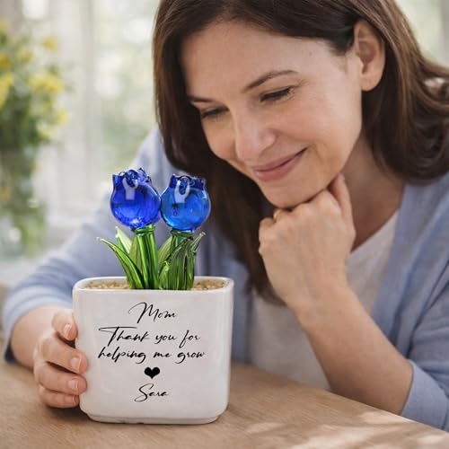 Nazenti Flower Pot Gifts for Mom Grandma Custom Quote, Personalized Floral Glass Flower Potted Gift for Mother's Day, Birt...