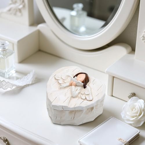 Hodao Angle Figurines Keepsake Box Decorations For Home Living Room Table Sculpted Hand-Painted Memorial Keepsake Box Love...