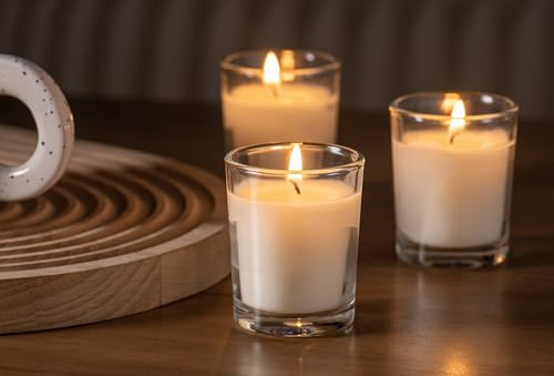 Housecret 24 Pack Warm White Unscented Clear Glass Filled Votive Candles. Hand Poured Wax Candle Ideal Gifts for Aromather...