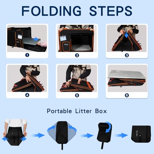 Petskd Extra Large Cat Carrier with Litter Box for Car Travel,24"x17"x17"Portable Soft-Sided Pet Carrier with Zipper Locks...