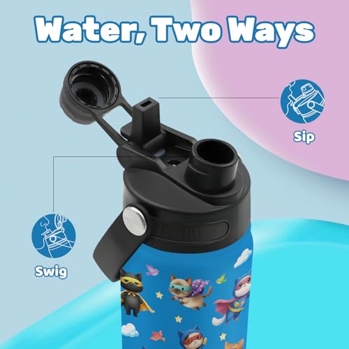 Goiicoln Insulated Water Bottle 18oz, Cats Gifts Water Bottle with 2-in-1 Straw and Spout Lid, Blue Cats Cup Leakproof, Ca...