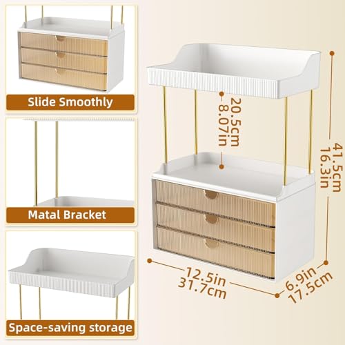 StorBin 3 Large Drawers Makeup Organizer - 5 Tier Bathroom Counter Organizers and Storage, Versatile Perfume Vanity Organi...