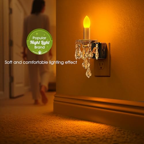 Briignite Candle Night Lights Plug into Wall, LED Amber Night Light with Dusk to Dawn Sensor, 0-100LM Dimmable, Decorative...