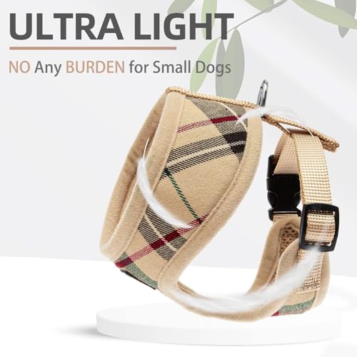 PUPTECK Soft Mesh Dog Harness Small Sized and Leash Set Pet Puppy Cat Comfort Padded Vest No Pull Harnesses, Beige, S