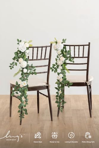 Ling's Moment 10pcs Wedding Chair Decorations Aisle Floral Swag Artificial Pew Flowers Hanging Garland White & Sage Green ...