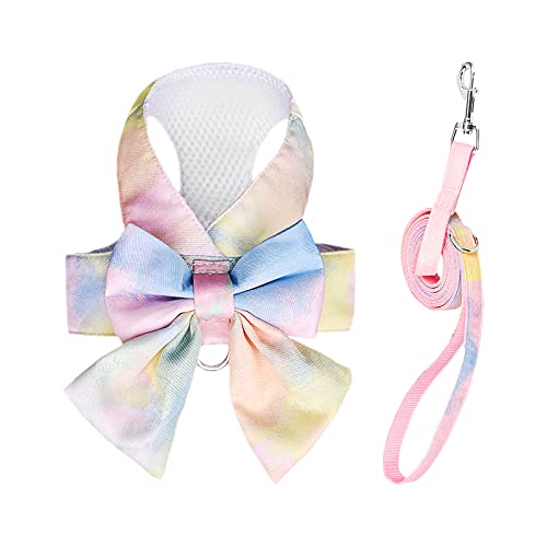 PETCARE Cute Bow Tie Dog Harness and Leash Set Elegant Rainbow Gradient Puppy Harness No Pull Soft Mesh Pet Cat Dog Vest H...