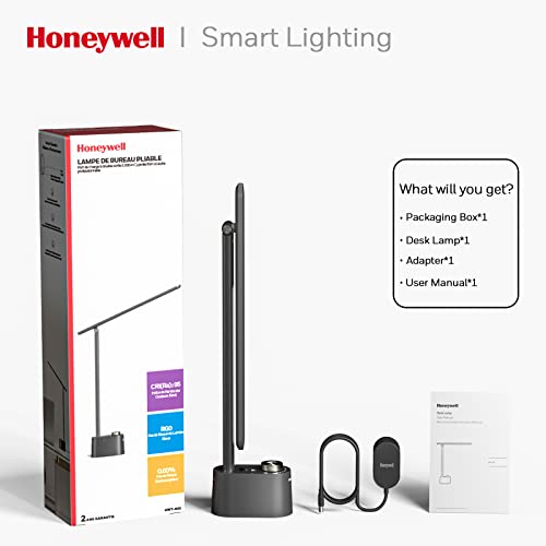Honeywell Sunturalux™ LED Desk Lamp with USB Charging Ports HWT-H01 - Stepless Dimmable Eye Caring Desk Light for Home Off...