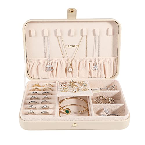 LANDICI Small Jewelry Box for Women Girls, PU Leather Travel Jewelry Case, Portable Jewelry Organizer Storage Holder Displ...