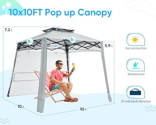 Quictent 10x10 Pop Up Canopy Tent with 1 Sidewall Lightweight, Portable, and Versatile for Beach and Sporting Events with ...