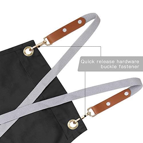 Mignongirl Chef Apron-Cross Back Apron for Men Women with Adjustable Straps and Large Pockets,Canvas,M-XXL,Black