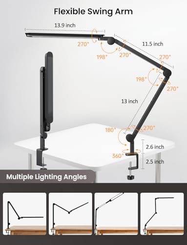 YULINKCO LED Desk Lamp with Clamp, Adjustable Dual Light & Remote Control, Puzzle Light for Table No Glare, 4 Color Modes ...