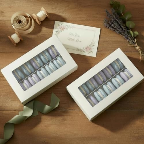 Dicunoy 30 Pack Macaron Boxes for 12, Macaron Gift Box, White Bakery Boxes with Clear Window, Cookie Packaging Box for Str...