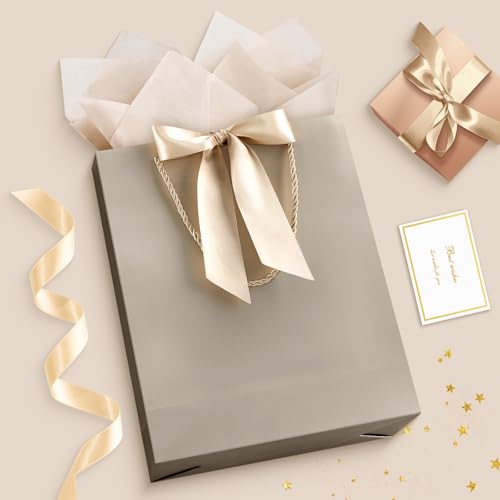 JMANNI Gift Bag, 1PCS Gift Bags with Ribbon and 1 Greeting Cards 2 Tissue Paper, Portable Paper Gift Bag with Handles, Bir...