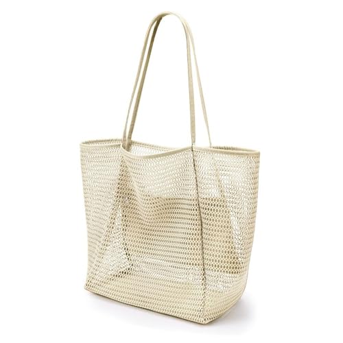 Zptjql Mesh Beach Bag, 23L Foldable Sandproof Lightweight Tote, Breathable Pool Bag with Wide Shoulder Straps, Zipper Pocket