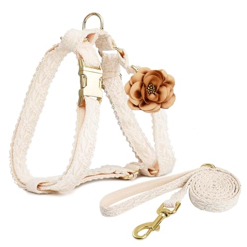 UOSIA Extra Large Dog Harness and Leash Set, Elegant Lace Embroidered Costume, No Pull, Adjustable, White, S/M/L, Dog Wedd...